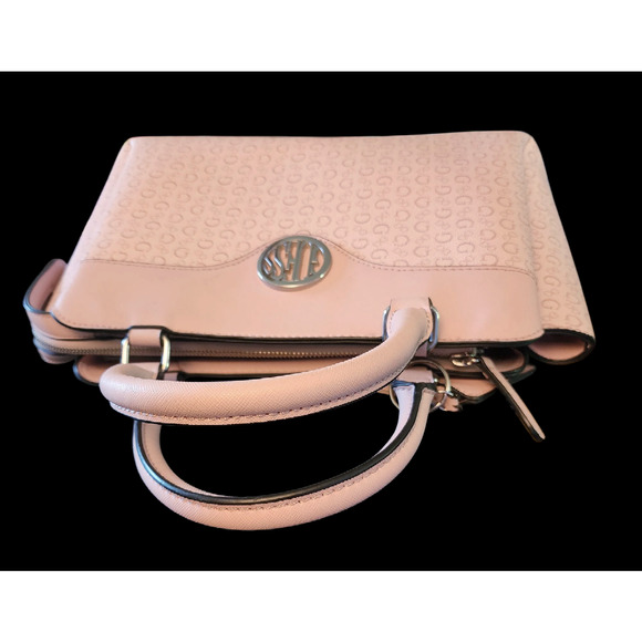 GUESS Tote Bag Handbag Classic Logo Print peach with coin purse - Picture 6 of 10